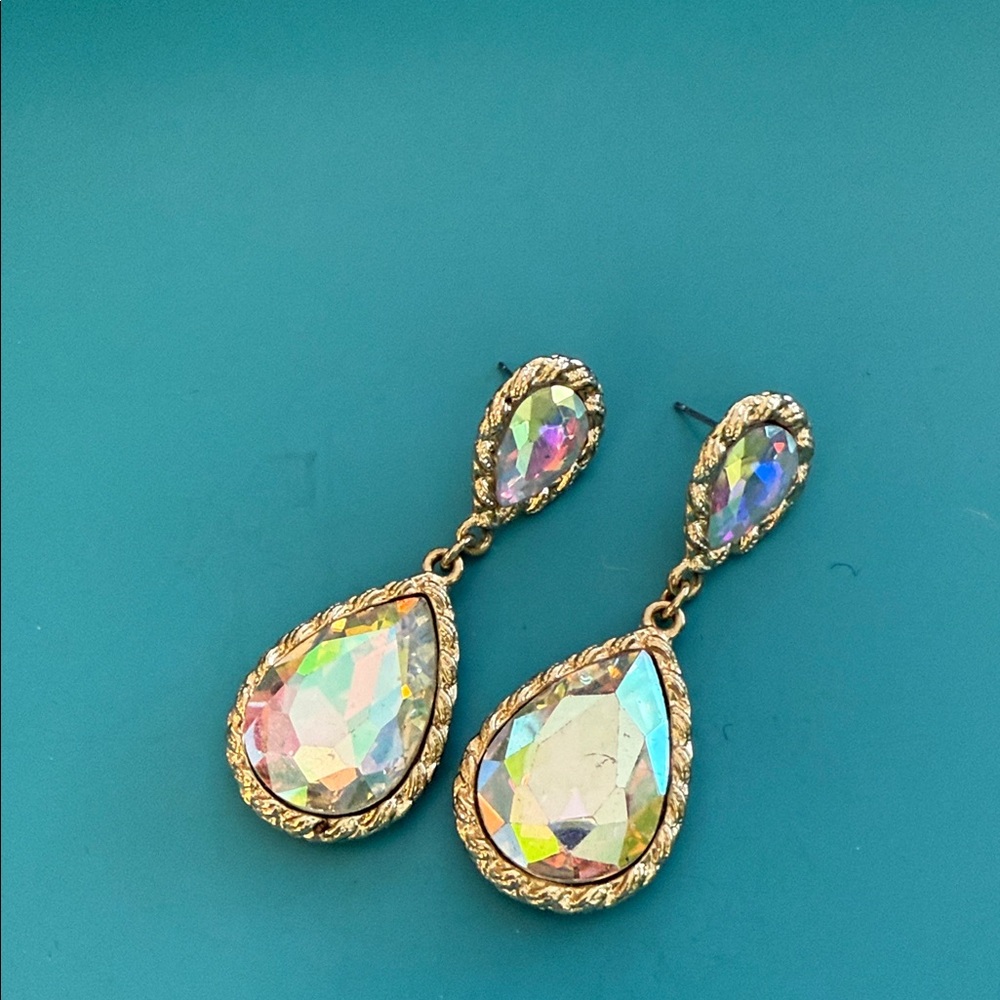 Elegant Gold and Iridescent Teardrop Earrings